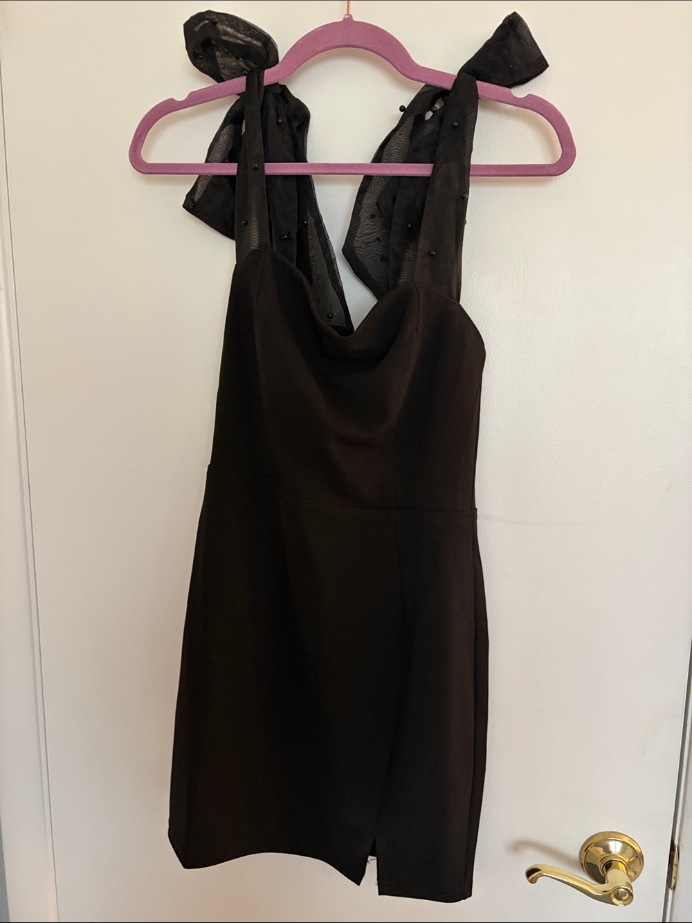 Lulu's Black Tie-Shoulder Cowl-Neck Mini Dress